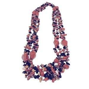 Gorgeous vintage double strand long beaded necklace in browns and corals. EUC